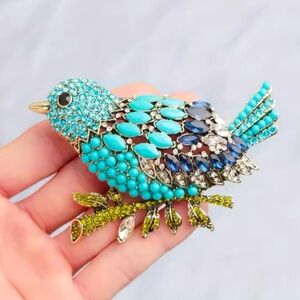 Betsey Johnson Elegant Turquoise Blue Bird Brooch